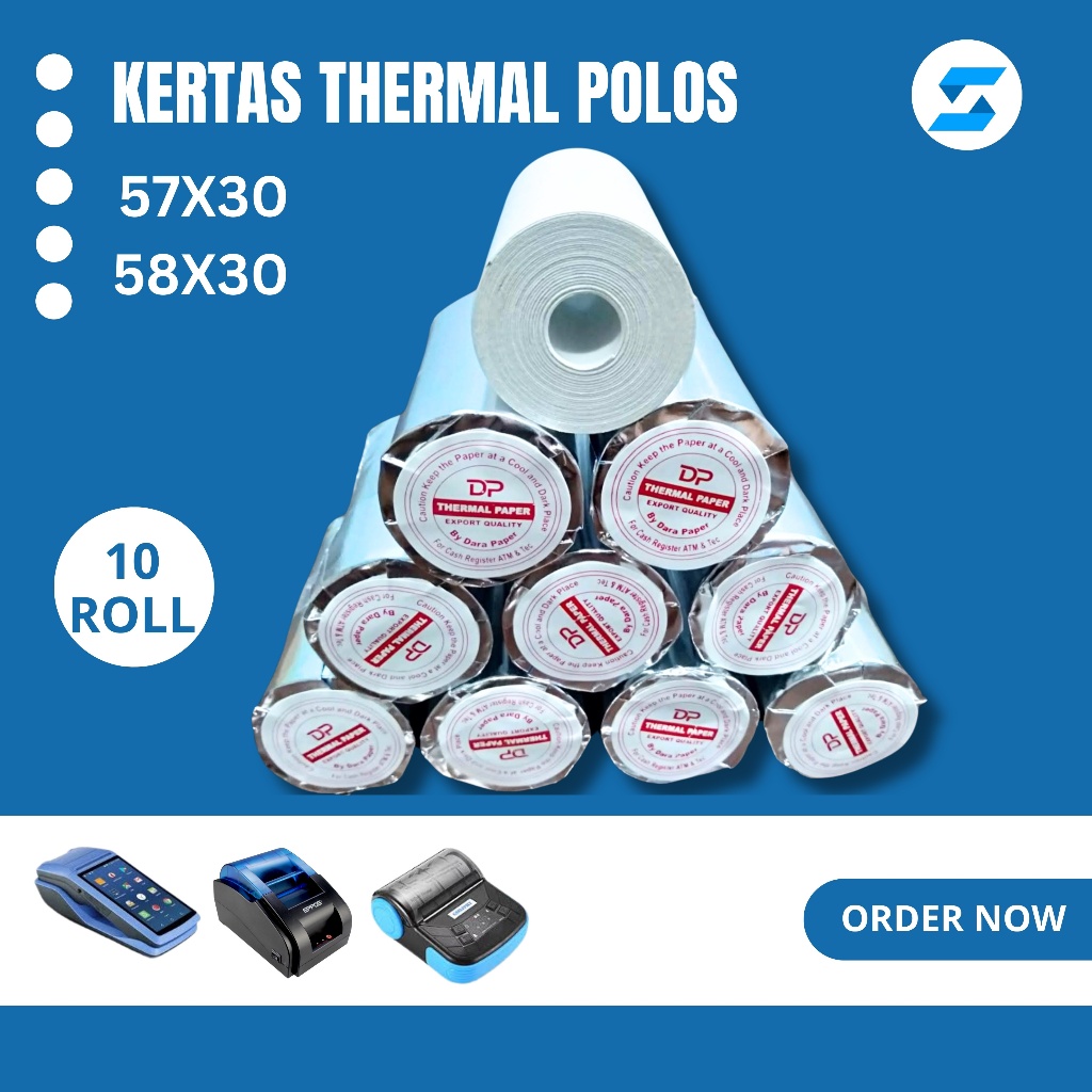 

KERTAS THERMAL POLOS 57X30 ISI 10 ROLL