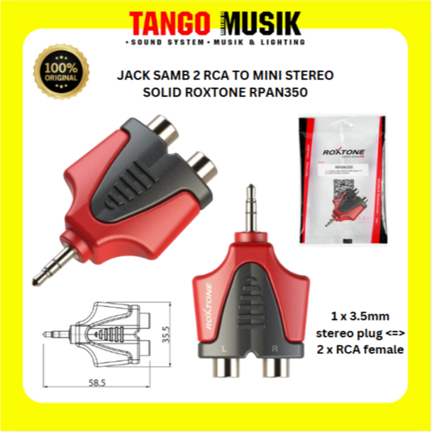 100% ORI JACK SAMBUNG 2 RCA TO 1 AKAI MINI 3.5MM STEREO SOLID ROXTONE RPAN350 / CONVERTER RCA TO AKA