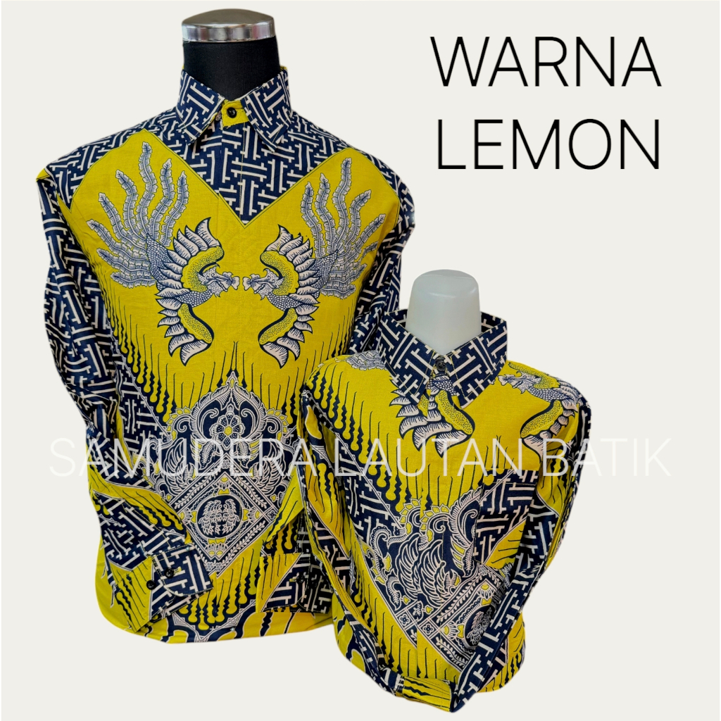 Batik Warna Kuning Lemon, Batik Pria Warna Lemon, Batik Couple Ayah Anak Warna Lemon, Batik Pria War