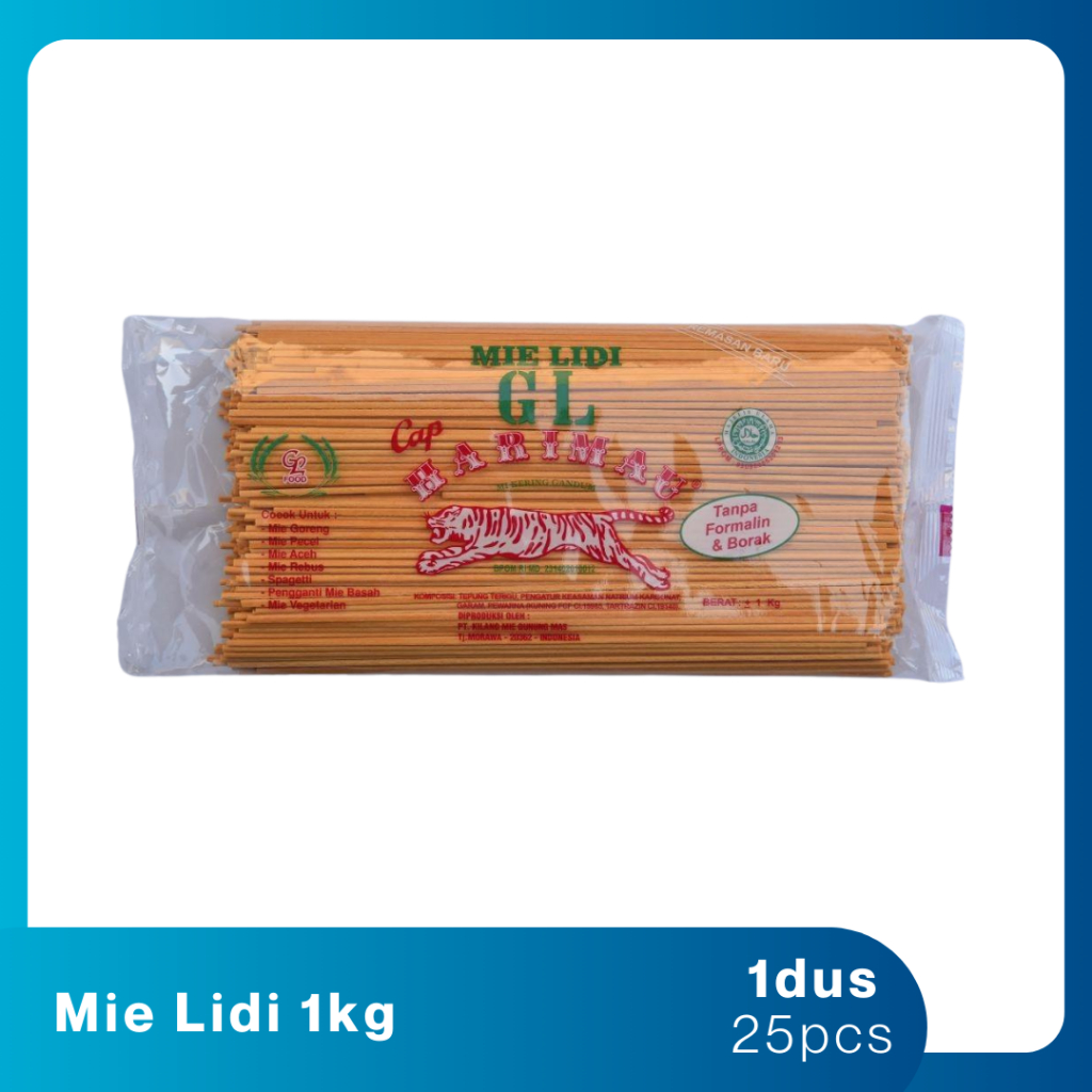 

Mie lidi panjang / stick noodles 1 dus 25 bks per bks 1 kg
