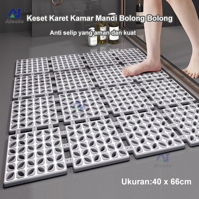 Karpet Karet Kamar Mandi Anti Licin/Ukuran 40x66cm/Keset Lantai Toilet Berlubang/PVC Anti Slip Polka