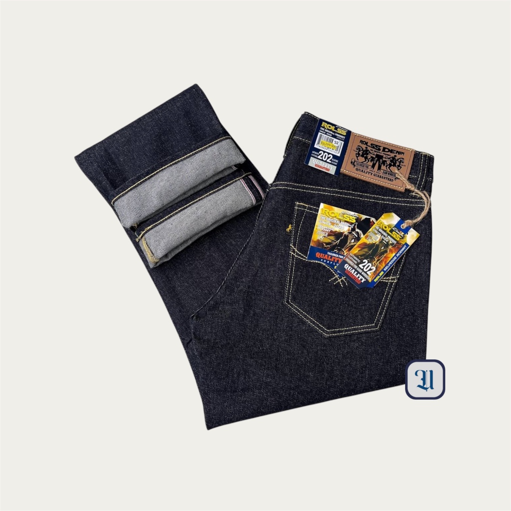 Celana Jeans Pria Raw Denim 15 OZ Unsanforized ROLLS Denim Fading Original