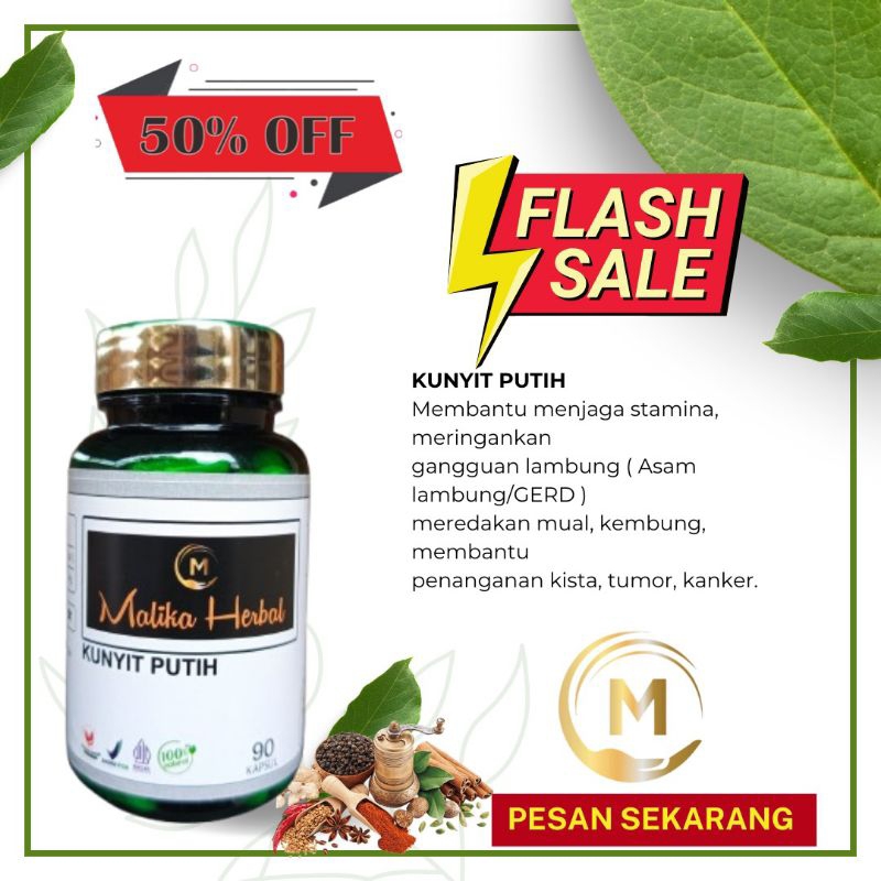 

Malika Herbal Kunyit Putih 90 Kapsul (Lambung,GERD, Tumor,Kangker)