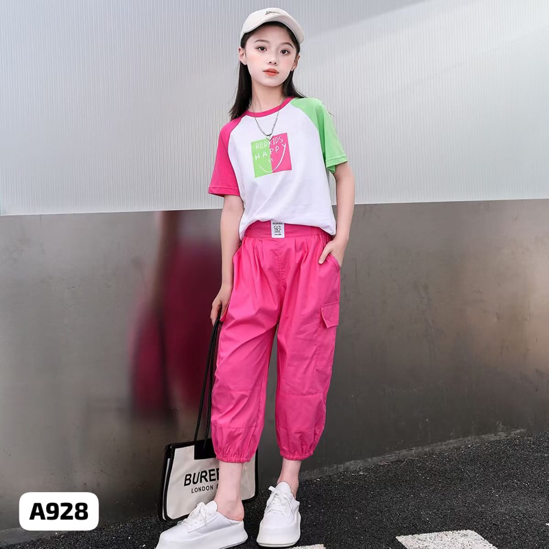 Setelan celana cargo 6-12 thn/ Setelan anak perempuan / Setelan anak import / Setelan anak cewek set