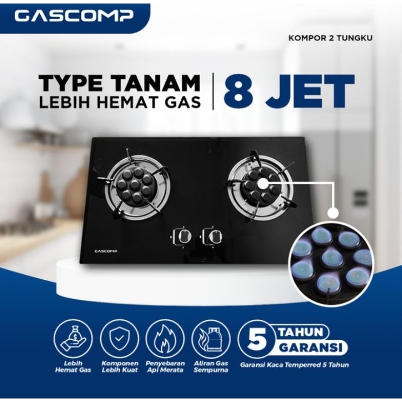 GASCOMP Kompor Gas Kaca 2 Tungku 8 JET