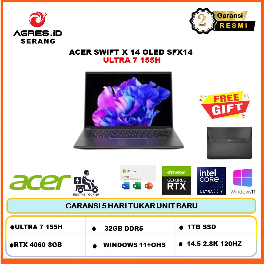 Acer Swift X 14 Oled SFX14 Ultra 7 155H RTX4060 8GB/ 32GB 1TB
