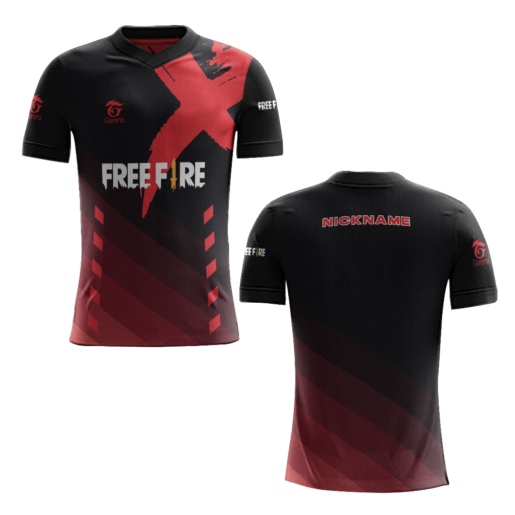 kaos pria baju jersey Free fire - atasan gaming FF - bisa custom nama dan logo squad