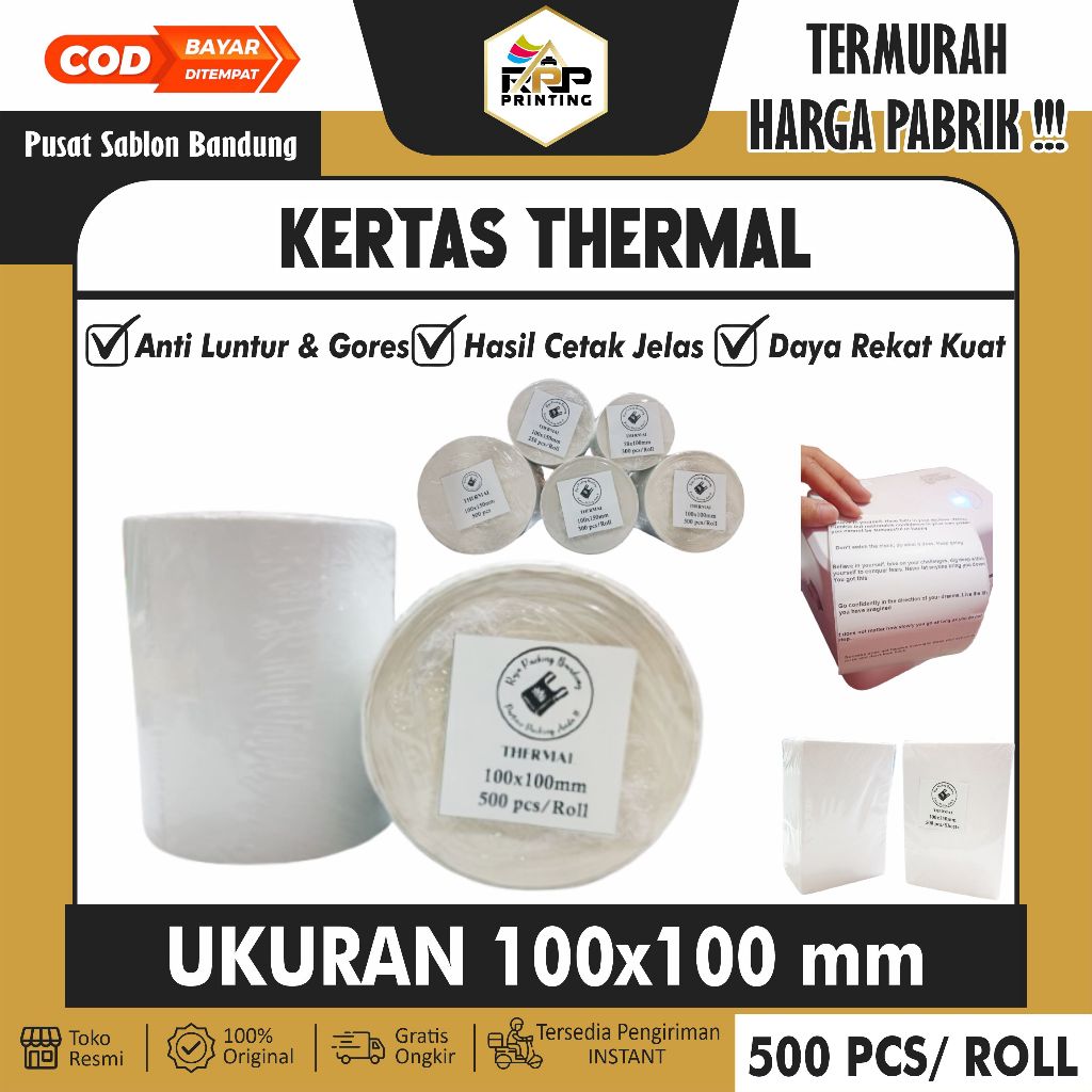 

Kertas Thermal 100x100 mm isi 500 lembar per Roll | Label Thermal | Kertas Printer Thermal | Stiker Cetak Resi Pengiriman | Label Thermal Termurah