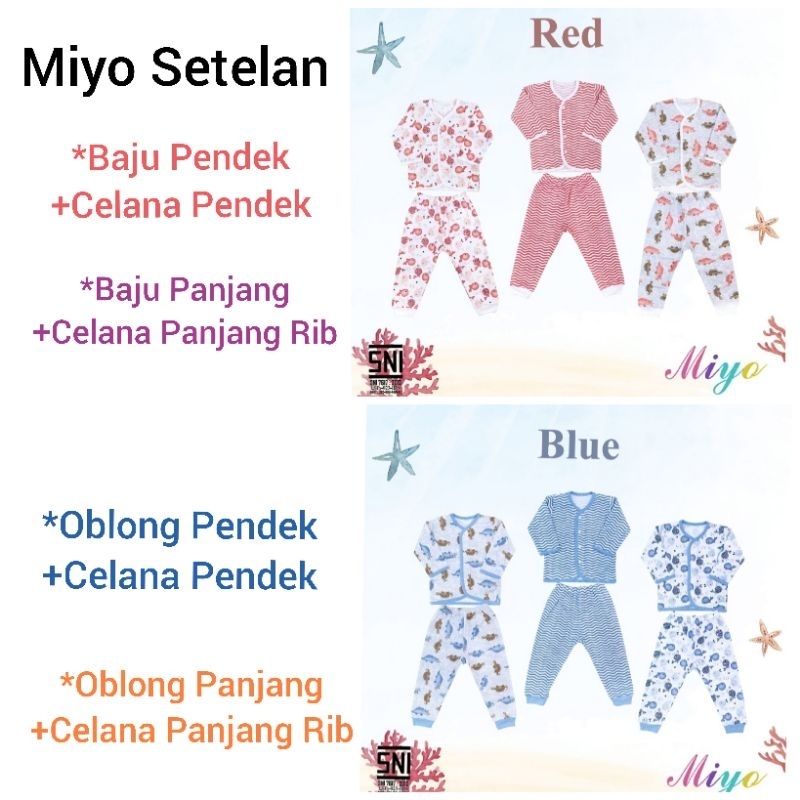 3 Stell MIYO Setelan Baju Oblong dan Celana Pendek + Panjang Rib