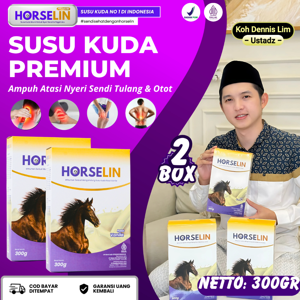 

HORSELIN 2 BOX SUSU KUDA LIAR PREMIUM UNTUK NYERI SENDI ASAM URAT REMATIK PEGAL LINU ORIGINAL 300GR