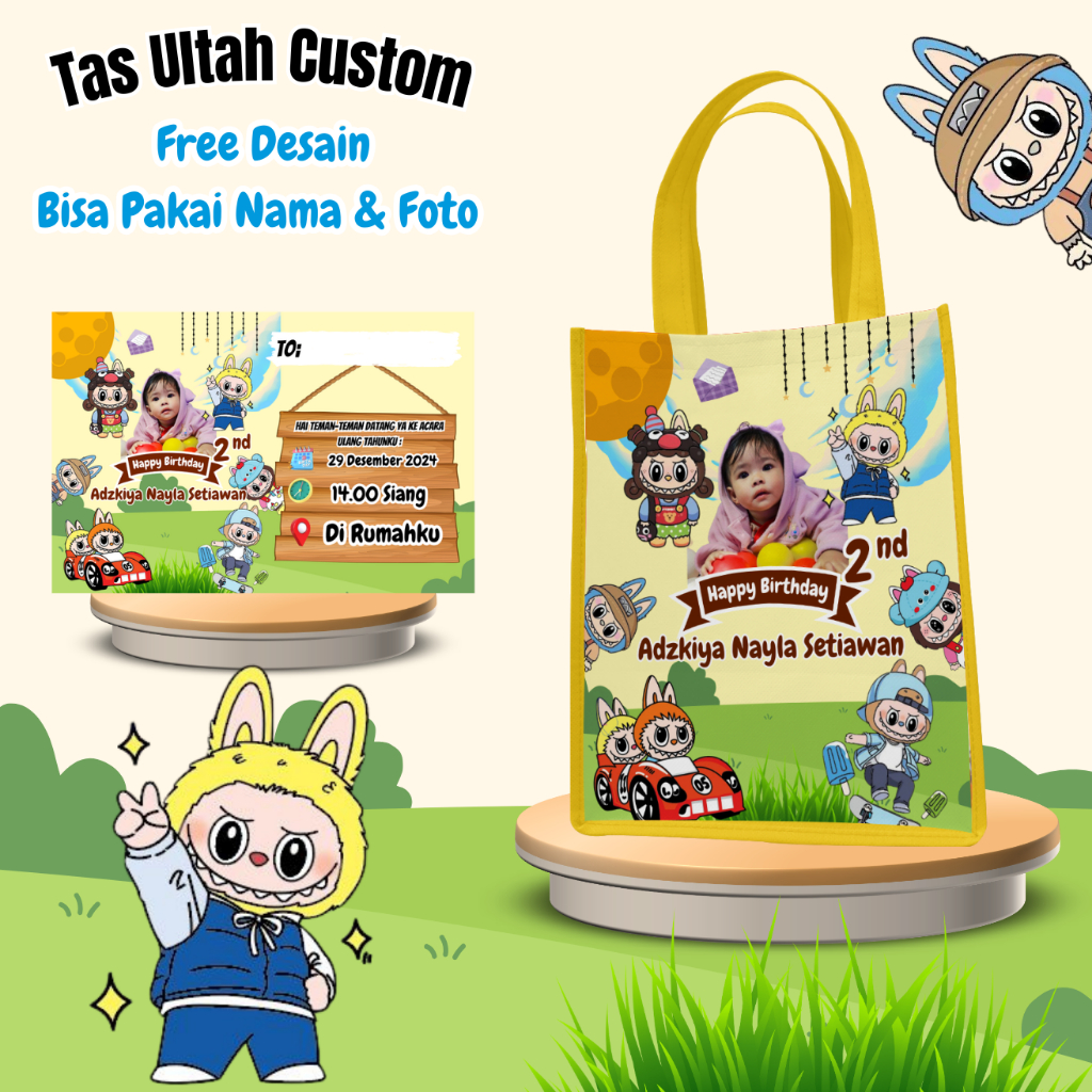 

Paket 30 Pcs Tas Snack Ulang Tahun Anak Free Undangan Custom Pakai Foto Nama Muat Box Kfc Kain