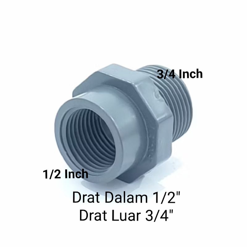 Verlop Ring Sambungan PVC Drat 1/2" Ke 3/4" - Konektor Pipa
