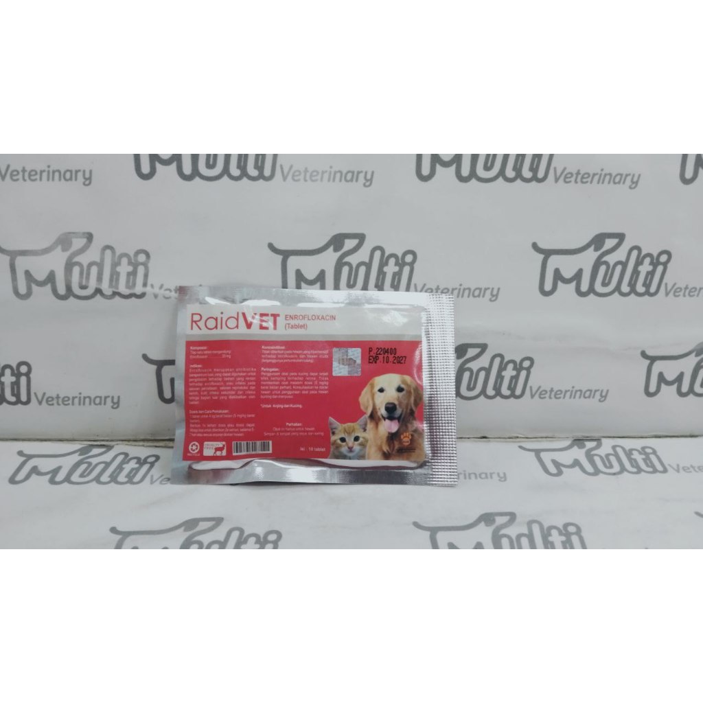 RaidVET ENROFLOXACIN 10 tablet Antibiotik Hewan Kucing dan Anjing