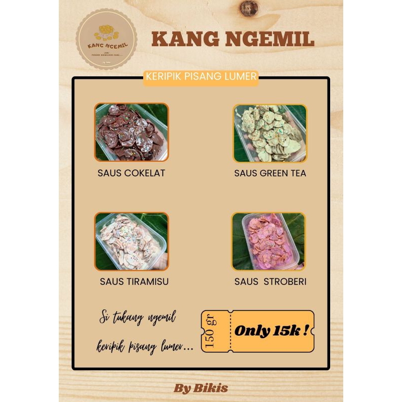 

keripik pisang lumer saus coklat,saus stroberi,saus greentea,saus tiramisu