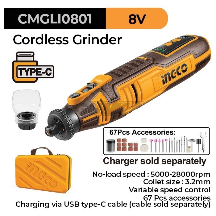 Cordless Mini Die Grinder 8V INGCO CMGLI0801 Mesin Gerinda Mini