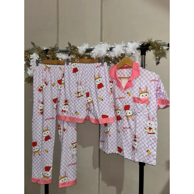 set piyama 3 in 1 / baju tidur wanita / baju piyama wanita