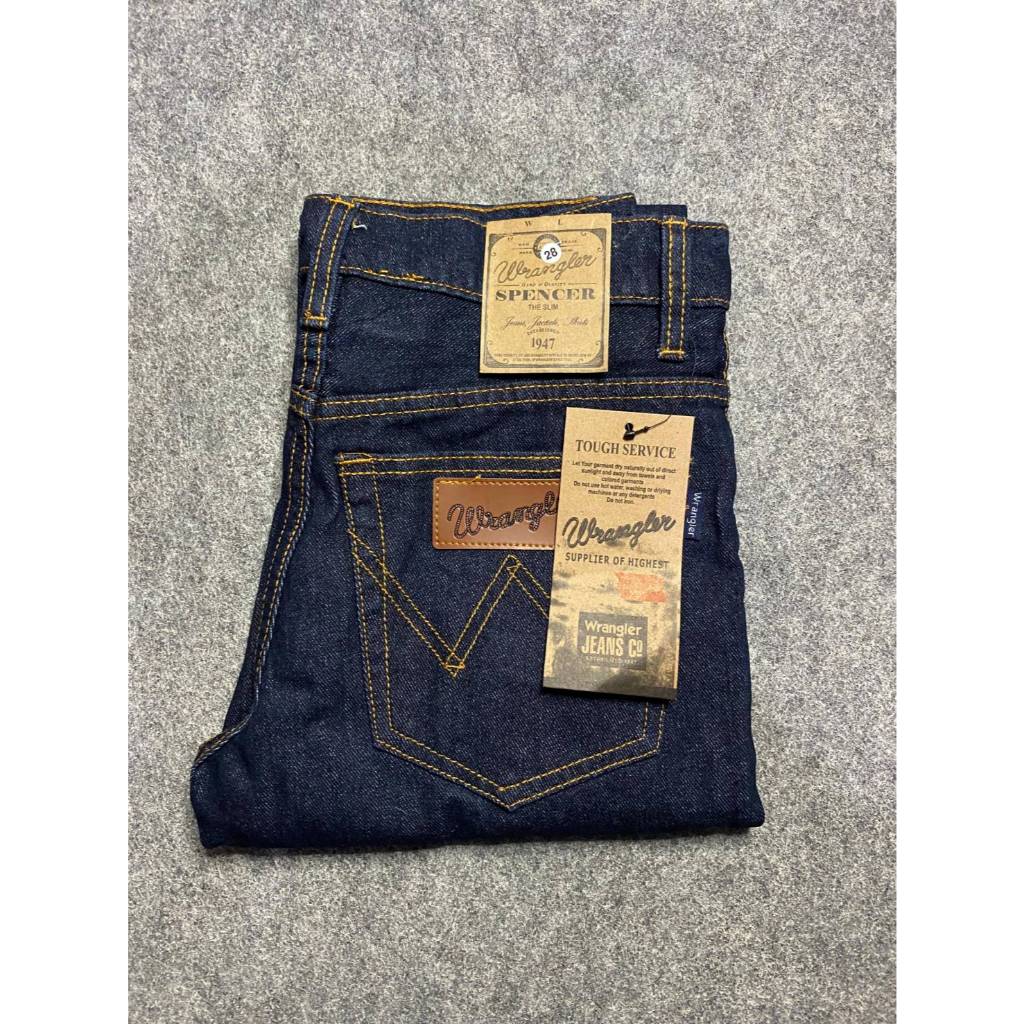 CELANA JEANS PANJANG  DENIM PRIA WRANGLER MODEL STANDAR REGULERFIT WARNA BLUE GARMENT BIOWASH ABU  K
