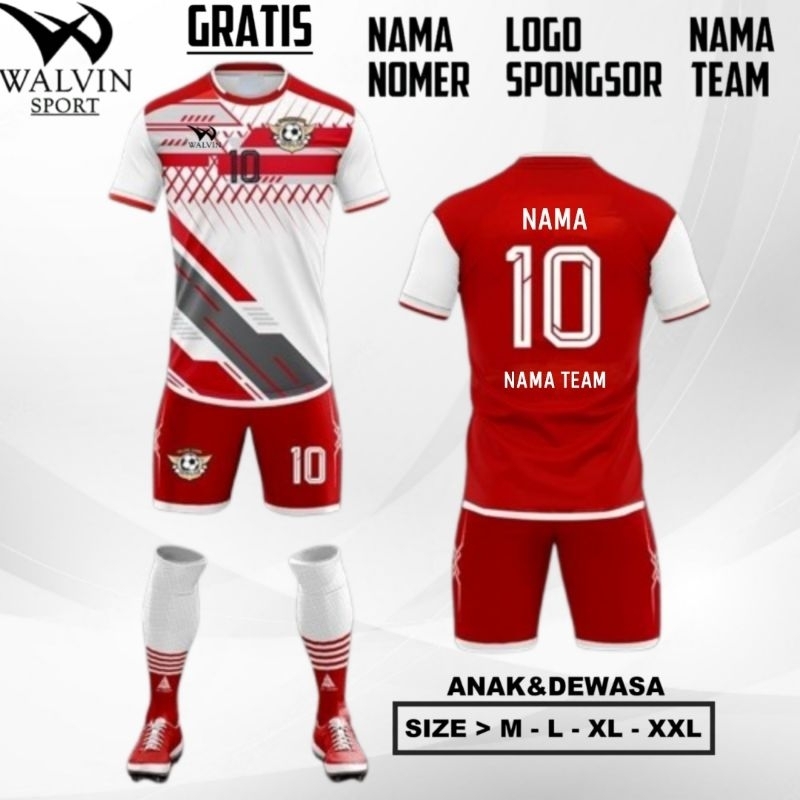 Jersey Sepakbola Full Printing Baju Olahraga Pria Futsal Agustusan Merah Putih Dewasa