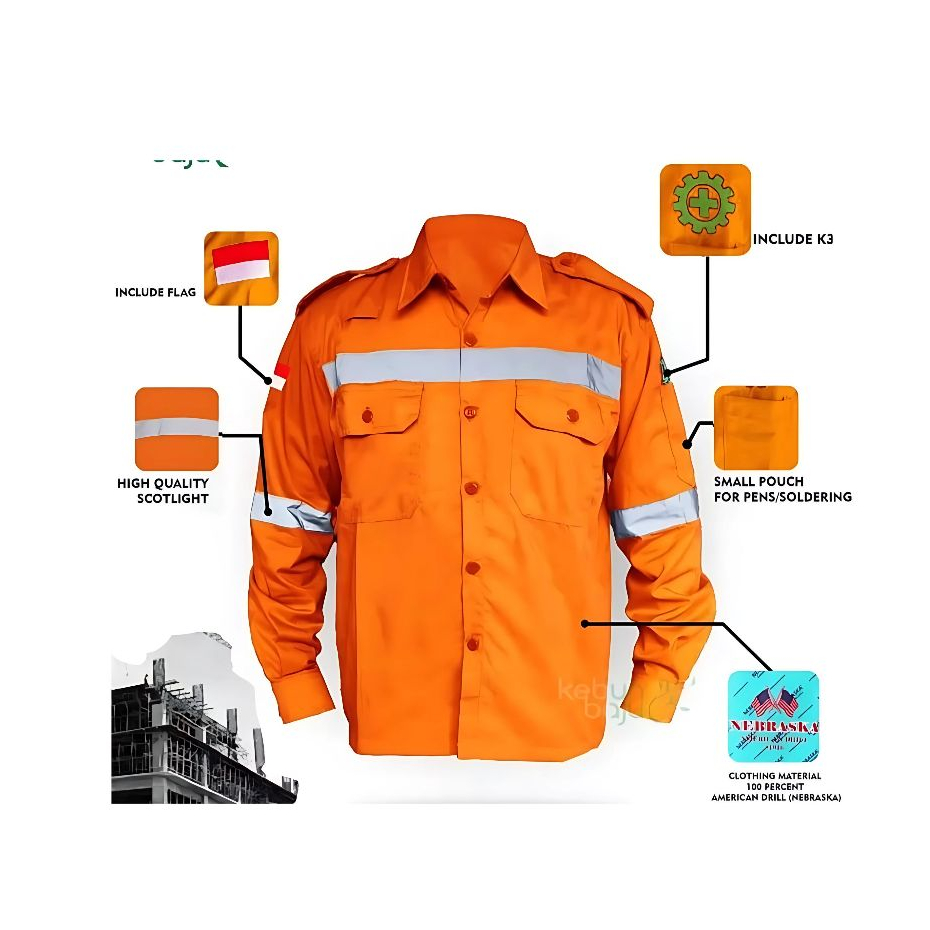 Wearpack safety / Baju safety K3/ Baju Kerja proyek / Baju tambang/ Baju Mekanik/ free logo k3 & Ben