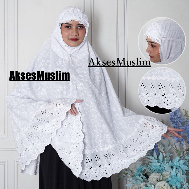 Kerudung Putih Bergo Wanita Katun Bordir Putih dan Hitam Jumbo Perlengkapan  Haji dan Umrah Wanita