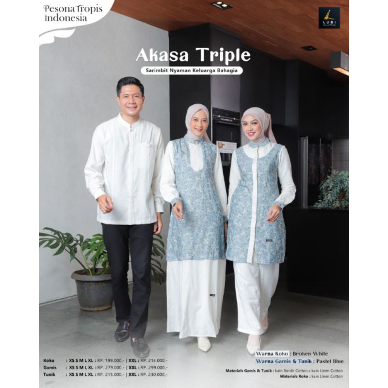 Lubi Akasha Triple | Gamis Lubi Pastel Blue | Tunik Lubi Premium | Koko Lubi Lengan Panjang Putih | 