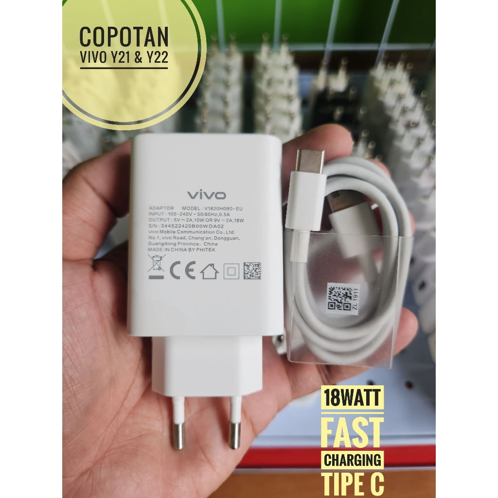 Charger Vivo Y21 & Y22 Ori Copotan 18Watt Tipe-C Fast Charging