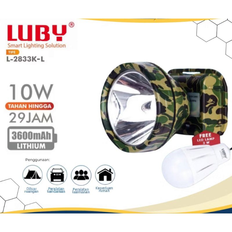 Senter kepala Luby 10watt L-2833L cahaya putih