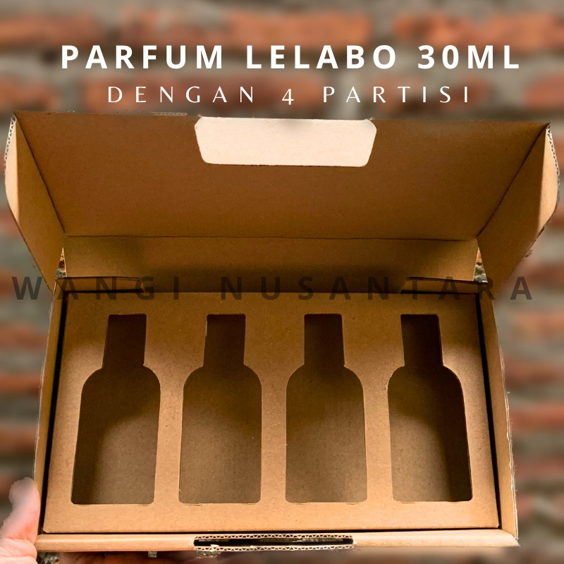 

box parfume isi 4 lelabo 30ml kardus karton uk. 23x12x4 cm model diecut