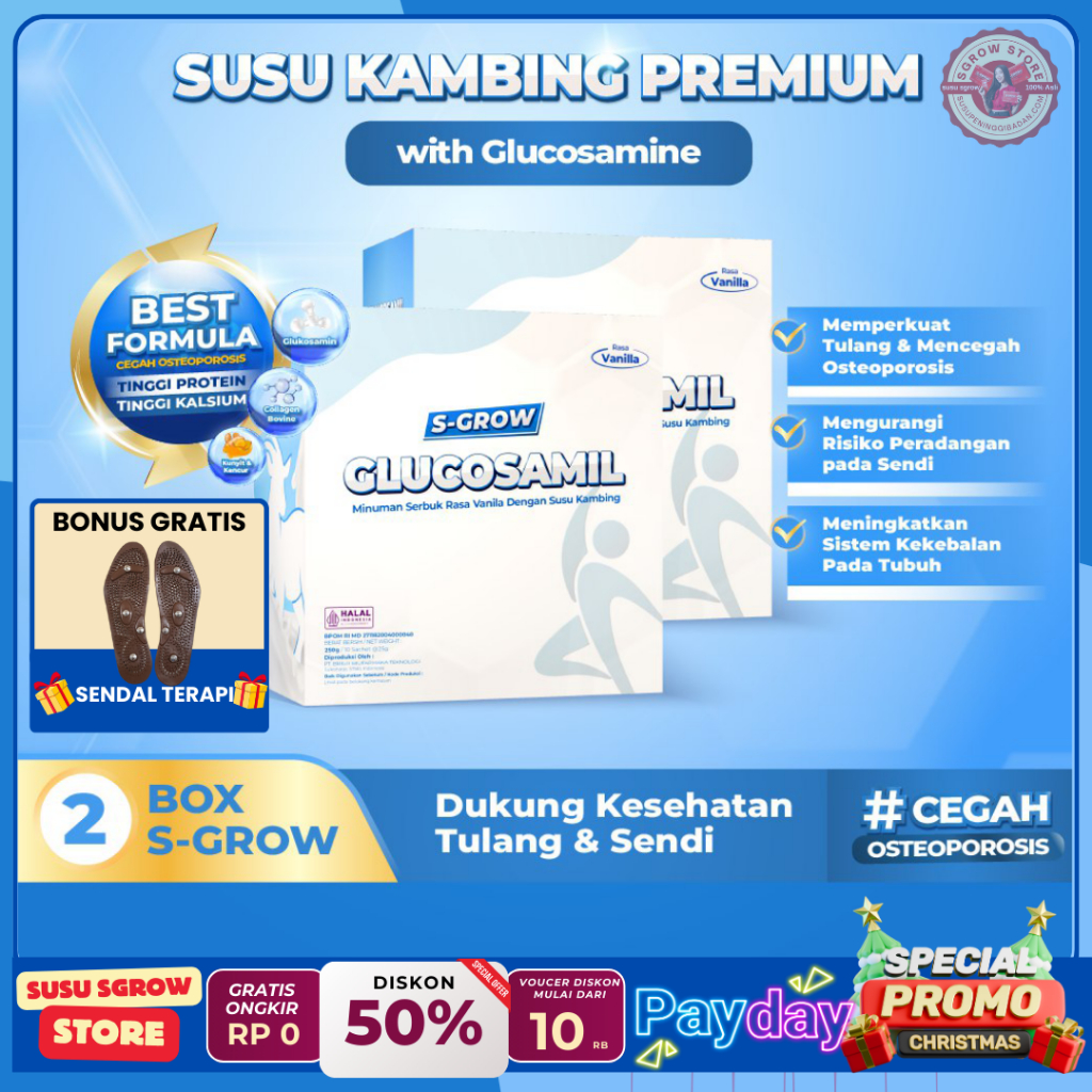 

S-GROW GLUCOSAMIL 2 BOX Atasi Nyeri Sendi & Tulang | Susu Bubuk Dewasa Vanila | Susu Kambing Premium