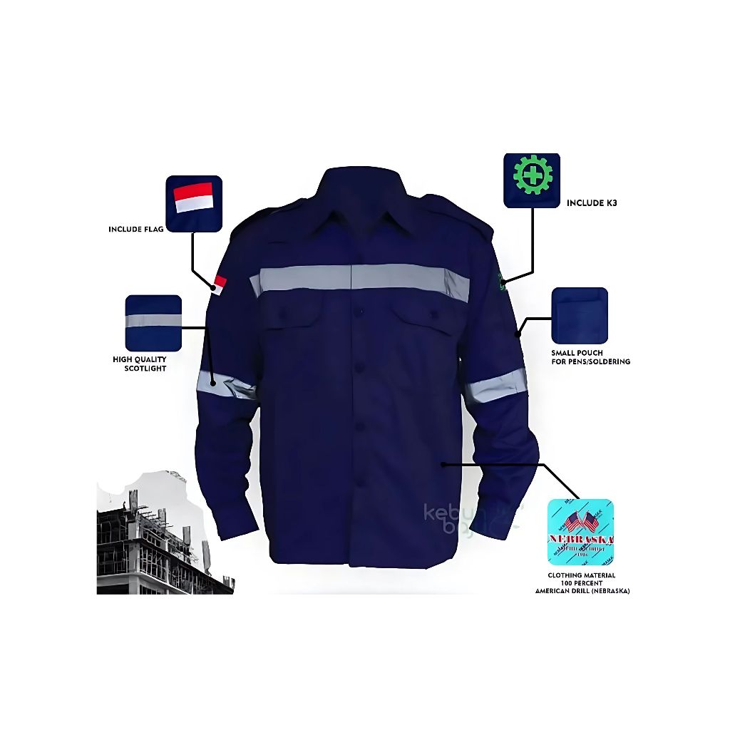 Wearpack safety / Baju safety K3/ Baju Kerja proyek / Baju tambang/ Baju Mekanik/ free logo k3 & Ben