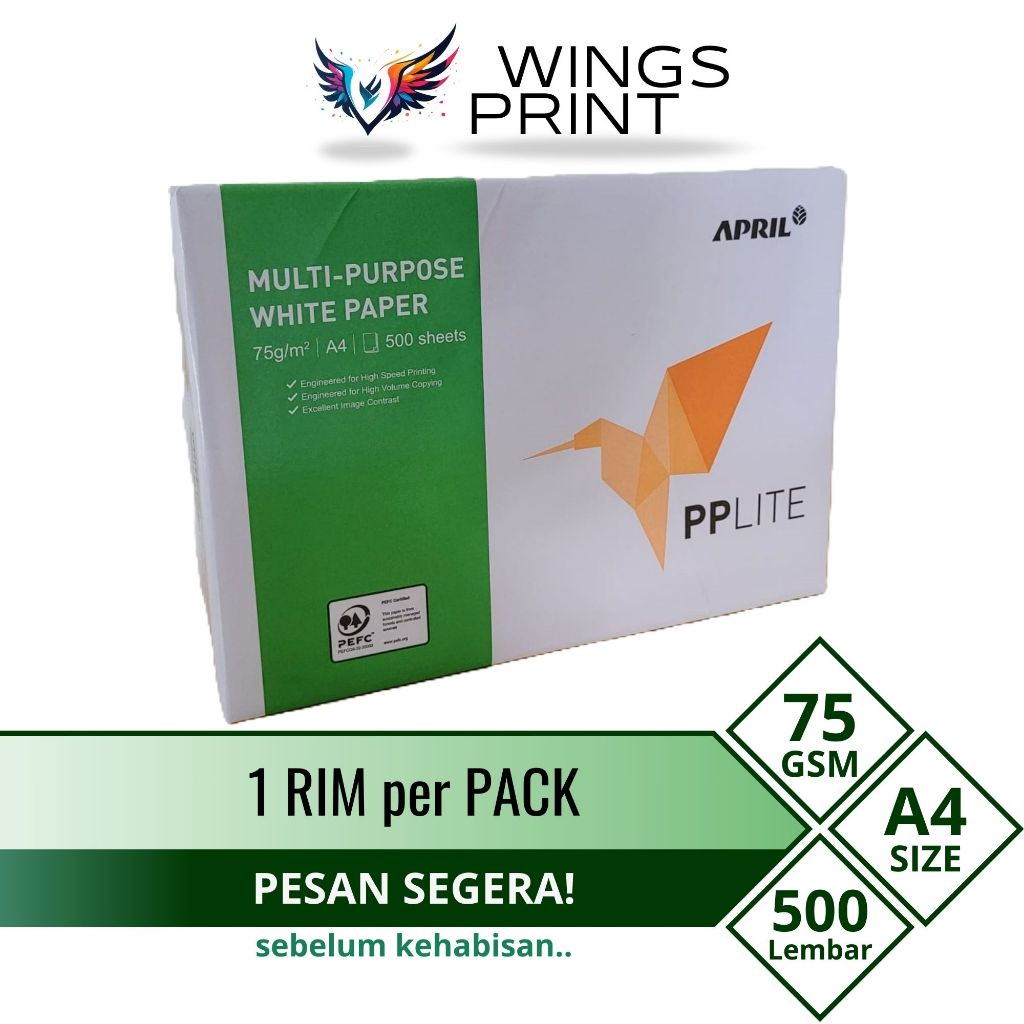 

Kertas Print HVS A4 75 gr 1 Rim PPlite ~ Wingsprint