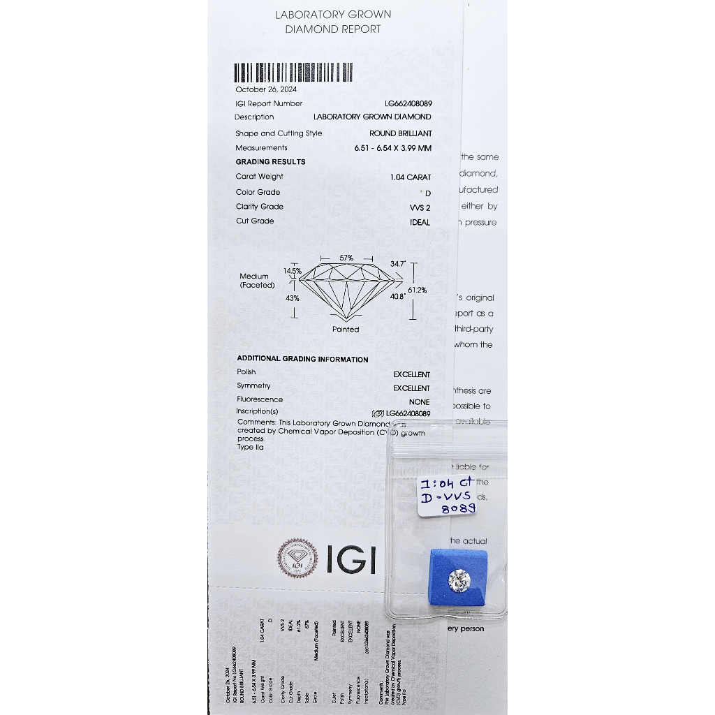 Lab Grown Diamond CVD/HPHT. GIA / IGI / CGL Sertifikat. Berlian Asli