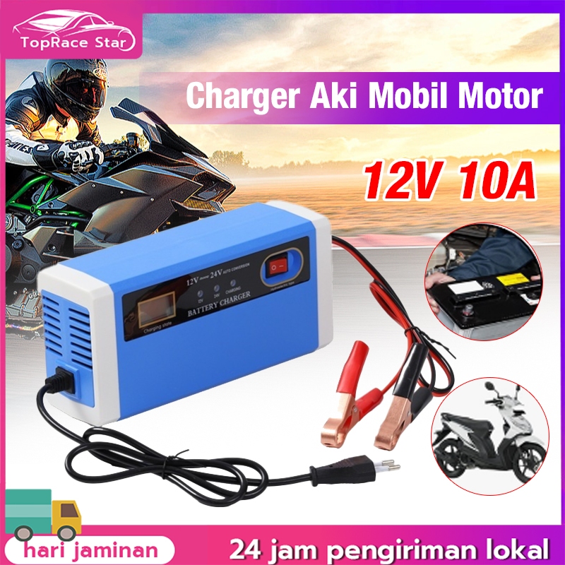 Charger Aki Mobil Motor 12V-24V 10A/ Charger Aki Portable 12V-24V 10A Mobil dan Motor LCD Indicator 