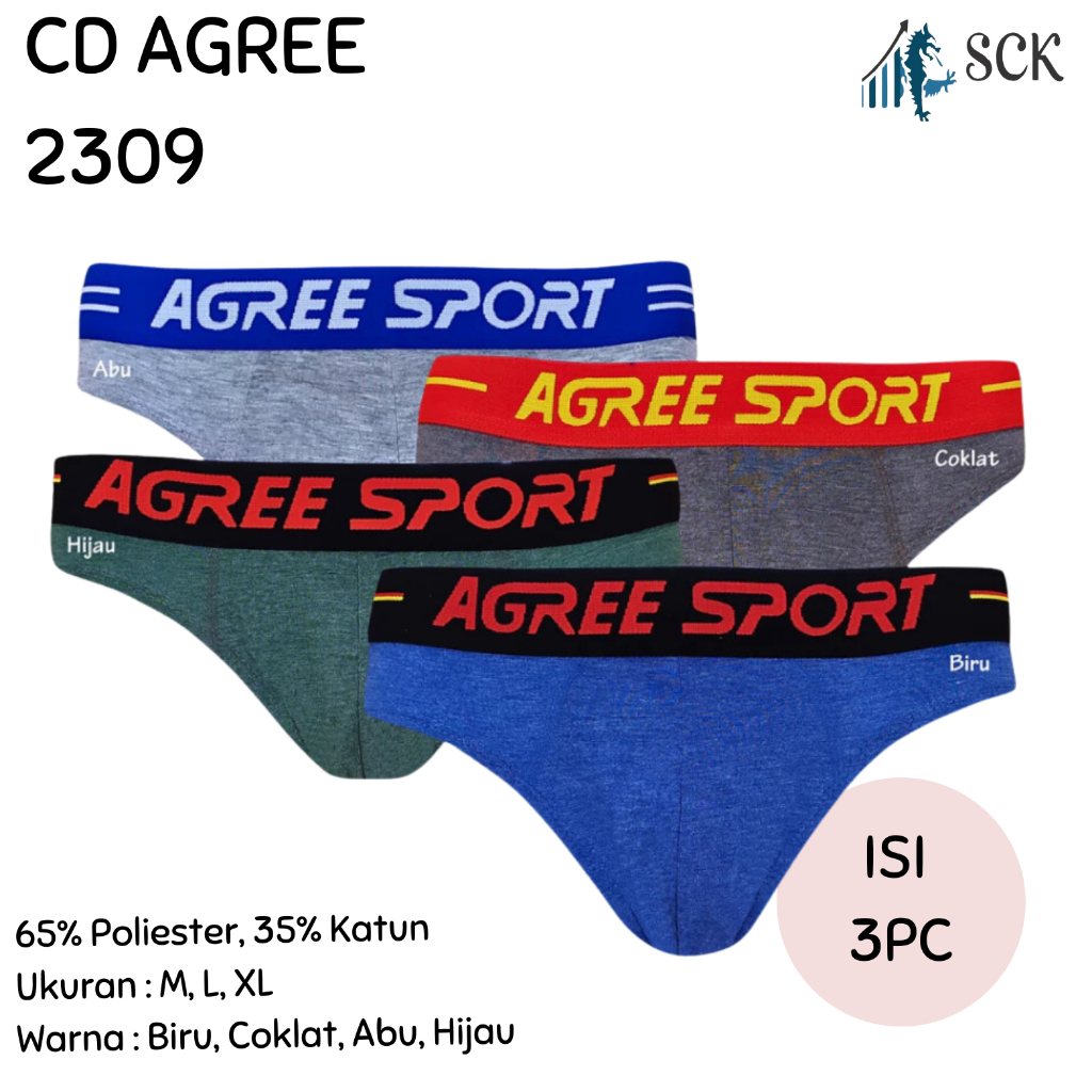 [ISI 3] CD Pria AGREE 2309 Sport / Celana Dalam Pinggan Karet Model Boxer / Pakaian Dalam Cowok - sc