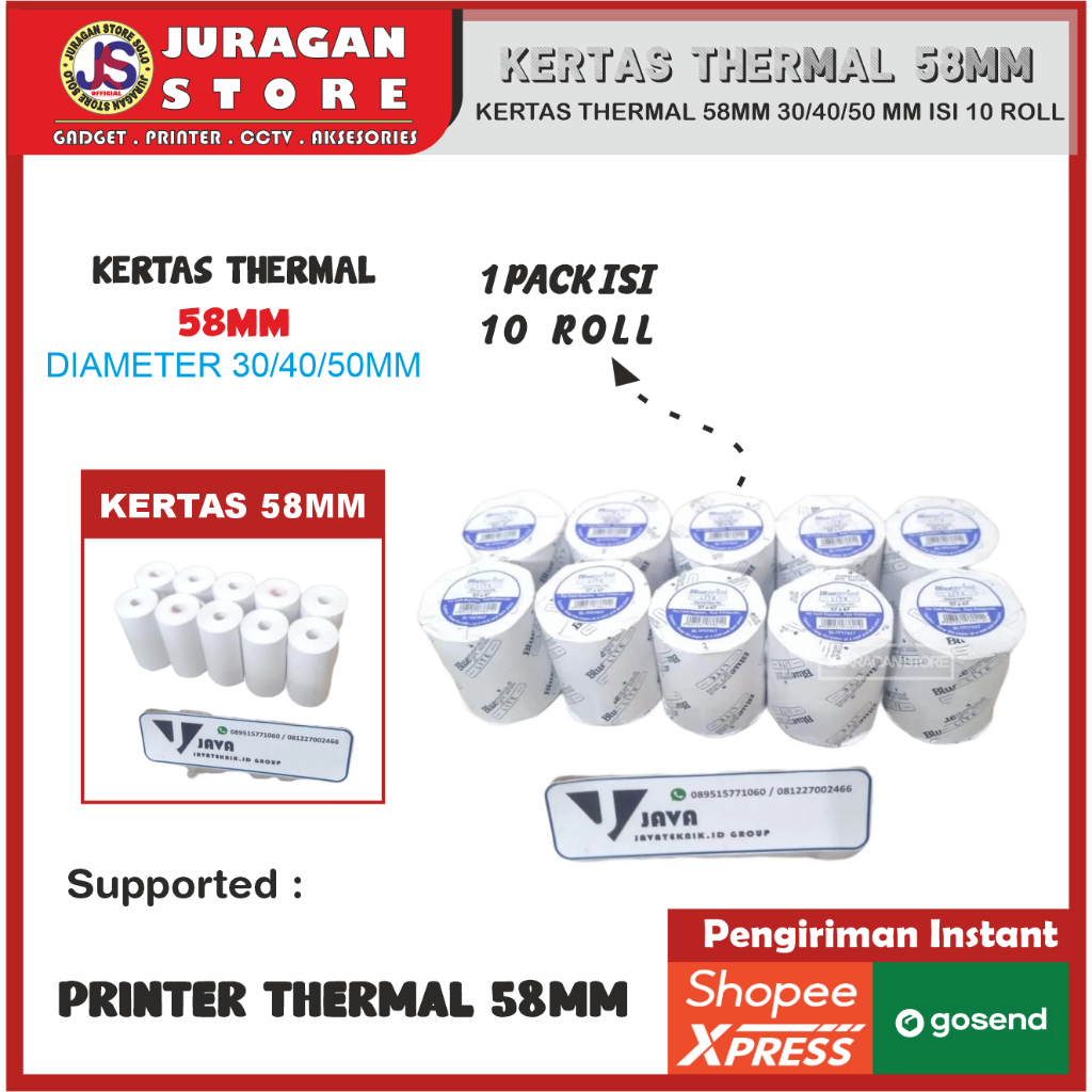 

Kertas Thermal 30x58 1 PACK , Isi 10 Roll / Gulung