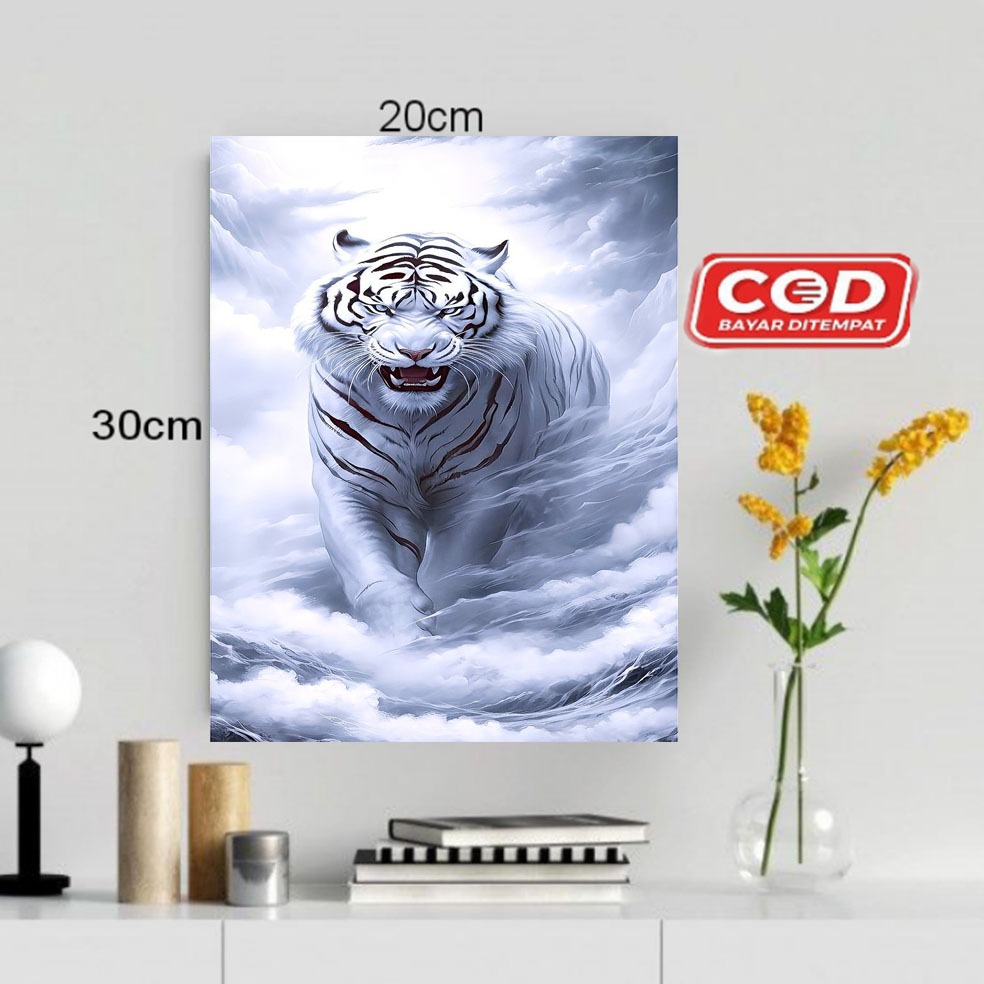 HIASAN DINDING TEMA GAMBAR MACAN PUTIH/POSTER KAYU GAMBAR MACAN PUTIH/POSTER MACAN PUTIH/WALLDECOR