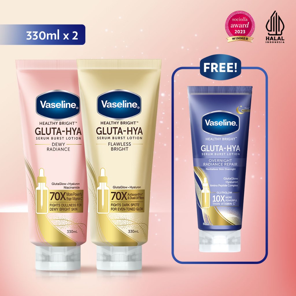 Buy Vaseline Gluta Hya Flawless Bright 330ml + Gluta Hya Dewy Radiance 330ml Free Gluta-Hya Overnigh