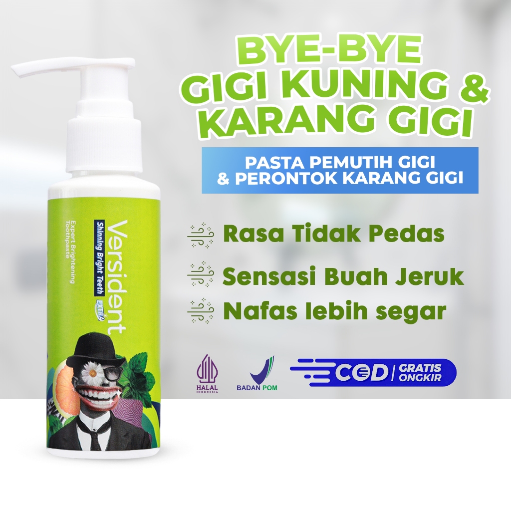 Versident Shining Bright Teeth Original 100% - Pasta gigi pemutih gigi, Pembersih karang gigi (BPOM)