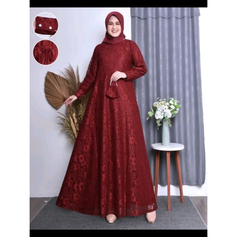 Gamis Wanita Jumbo Brokat Dress Kondangan Kekinian