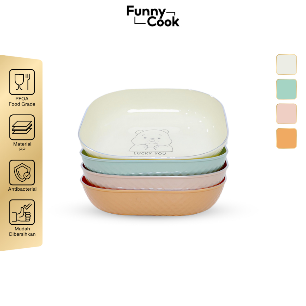 FUNNYCOOK Set 4 Pcs Piring Saji Makan Plastik Persegi 14cm Piring Premium