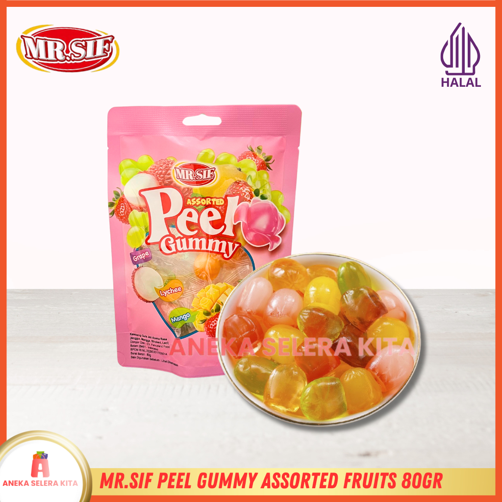 

Mr.SIF Peel Gummy Assorted Fruits / Permen Lunak Kupas Rasa Buah 80gr