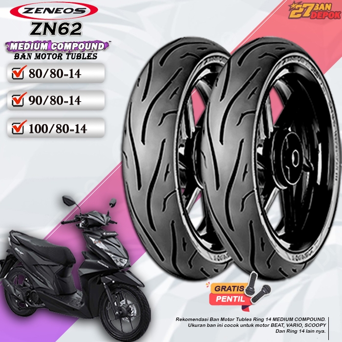 BAN DEPAN BELAKANG TUBLES MOTOR MATIC BEAT VARIO SCOOPY BAN TUBELESS ZENEOS ZN62 RING 14 TUBLES