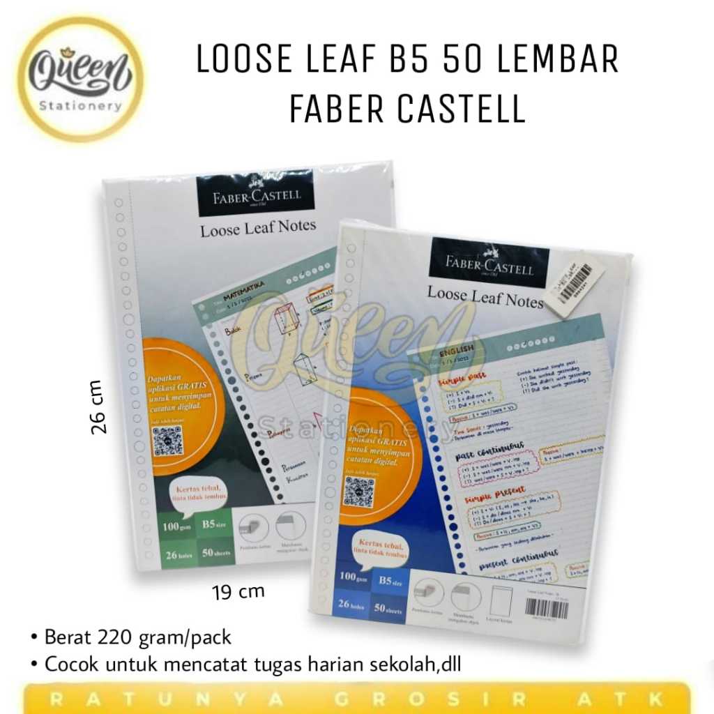

1 PAK (50 LEMBAR) LOOSE LEAF NOTES B5 50 LBR FABER CASTELL / REFILL ISI BINDER