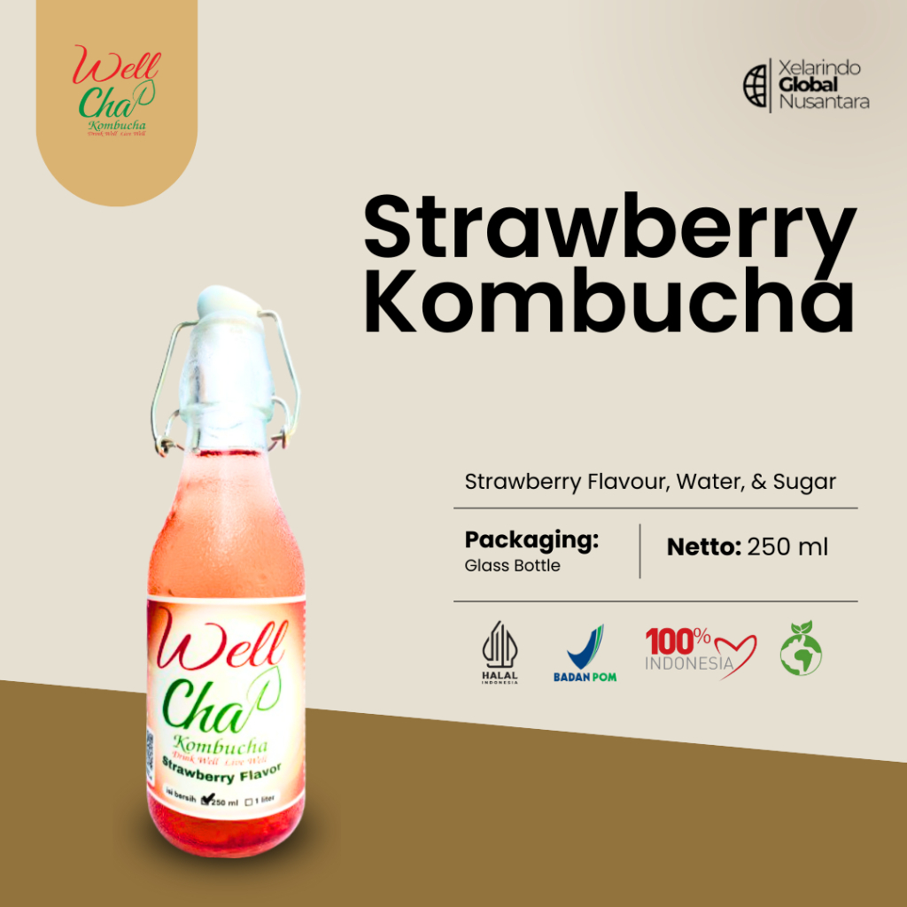 

Well Cha Kombucha Strawberry 250ml - Glass Bottle