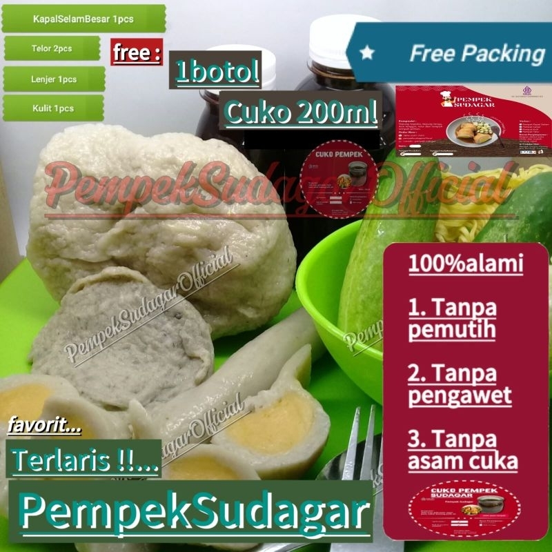 

Pempek paket isi 1biji kapal selam besar + 4biji pempek kecil + free 1botol cuko 200ml # All varian(Di vacum) # pempek bandung # pempek enak # pempek ikan tenggiri asli