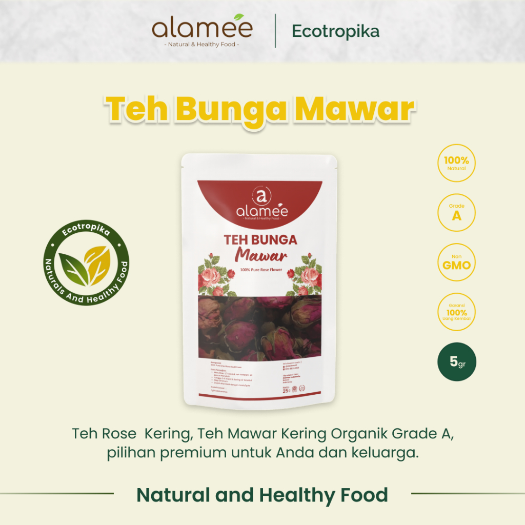 

Teh Bunga Mawar Rose Flower Tea Organik Kering Dried Siap Minum Seduh Kualitas Premium Kemasan 5gr