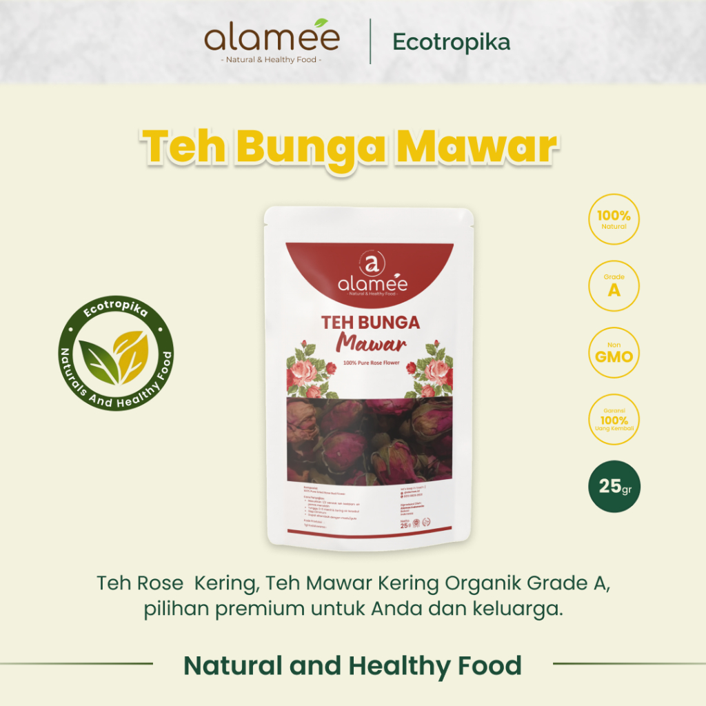

Teh Bunga Mawar Rose Flower Tea Organik Kering Dried Siap Minum Seduh Kualitas Premium Kemasan 25gr