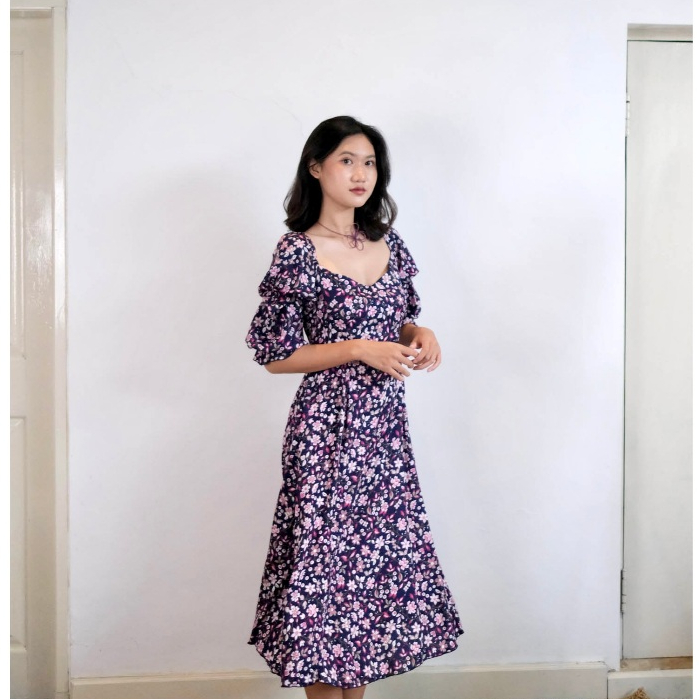 SAKURA DRESS | Summer Dress Wanita Woman Long Dress Panjang Bunga Motif Korean Style | INI WEAR