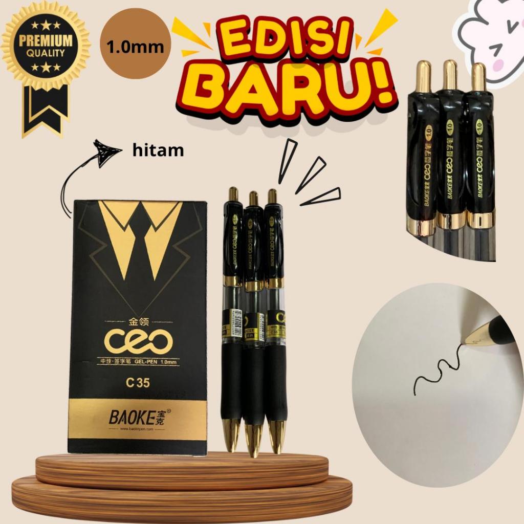 

Pulpen Gel Tebal Tanda Tangan / Gel Ink Pen Signature 1.0mm Warna Hitam / Pulpen Gel C35 Tebal High Quality Baoke