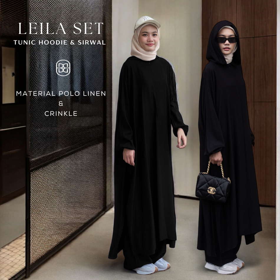 Leila Set Hoodie / sirwal tunik gamis sporty/ Leila Set Crinkle Airflow